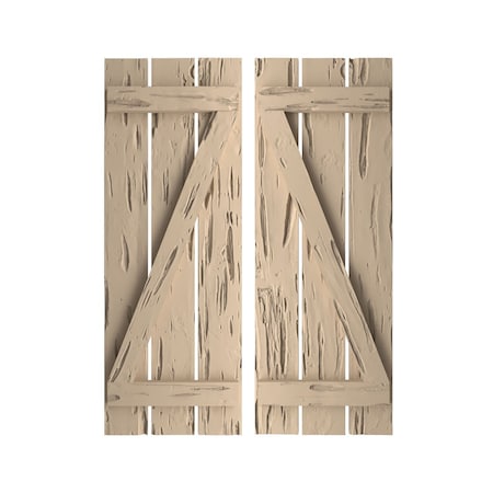 Rustic Three Board Spaced Board-n-Batten Pecky Cypress Faux Wood Shutters W/Z-Board, 17 1/2W X 38H